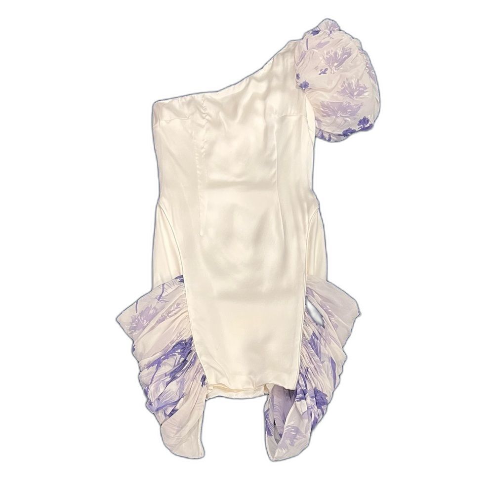 IvaNova Boutique Asymmetrical White and Purple Dress Ruffle